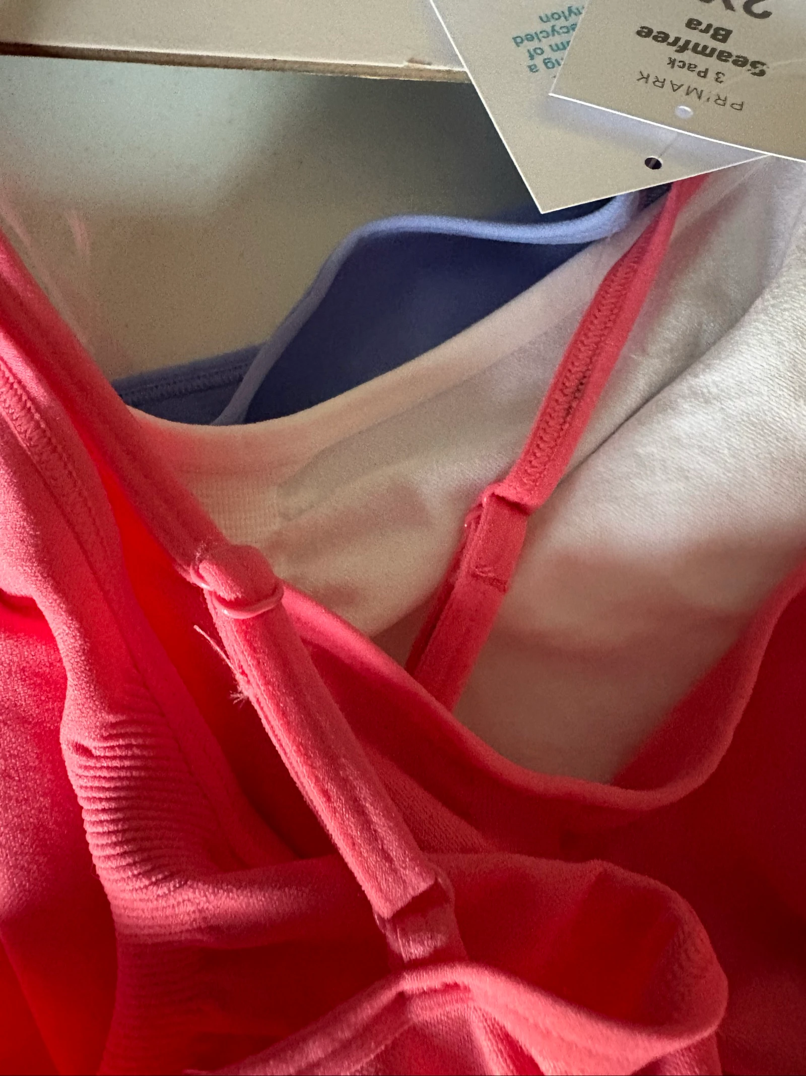 pack 3 bralettes sin costuras primark 2xl 50-52 top confort seamless bra set coral blanco azul – photo 11